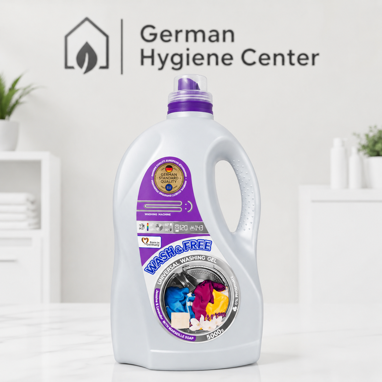 Wash&Free უნივერსალური სარეცხი გელი ჟასმინისა და ლავანდის არომატით, მარსელის საპნით 5000 გ